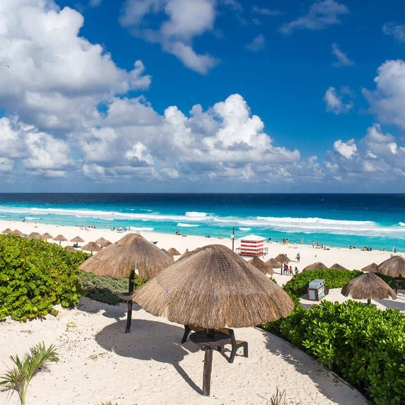 A Caribbean Beach In Cancun Mexico, Riviera Maya