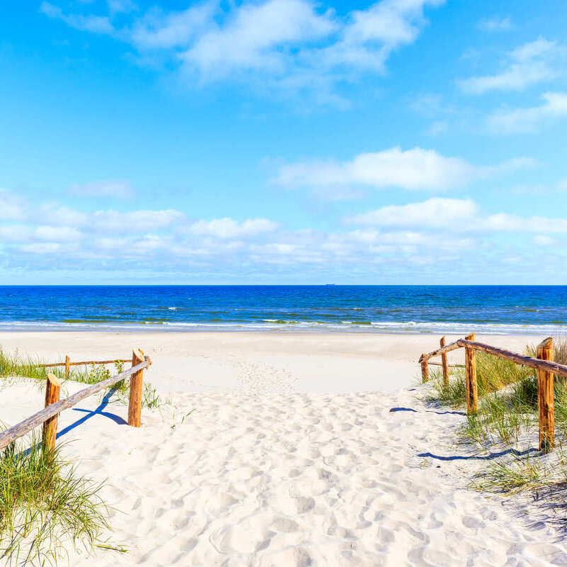 A Sandy Beach Bounded By The Baltic Sea In Poland, Eastern Europe