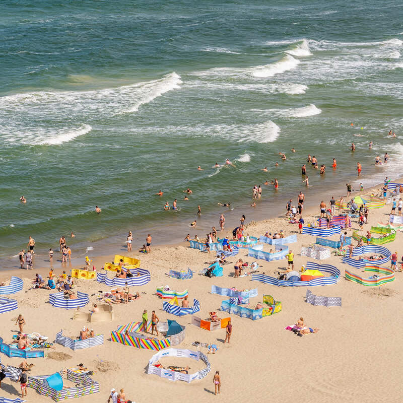 Aerial View Of A Beach On The Baltic Sea Coast Of Poland, Eastern Europe