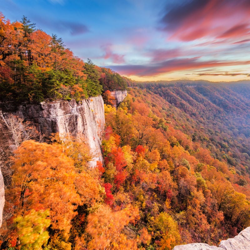 Aerial view of New River Gorge canyon in West Virginia