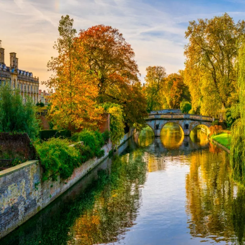 Beautiful autumn scenery of Cambridge city at the river Cam. England