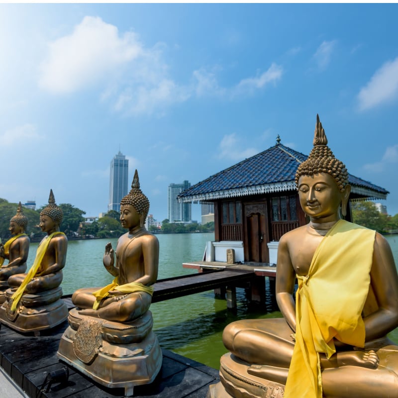 Buddha statues in Seema Malaka temple in Colombo, Sri Lanka