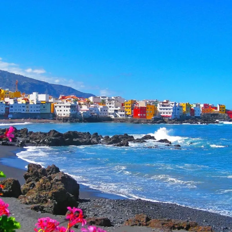 Famous Playa Jardin Beach With Black Sand In Puerto De La Cruz, Tenerife, Spain