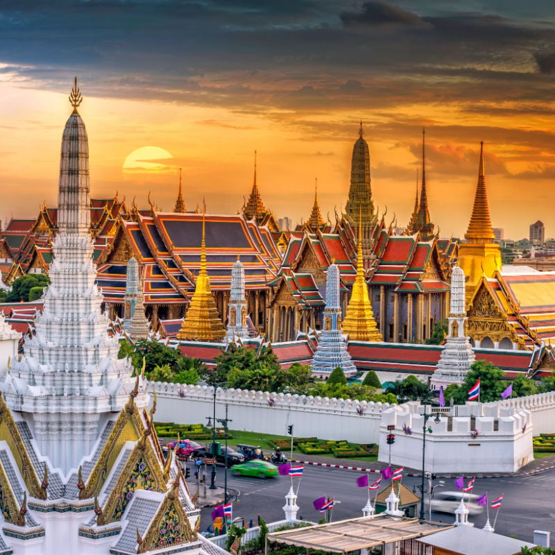 Grand palace and Wat phra keaw at sunset bangkok, Thailand