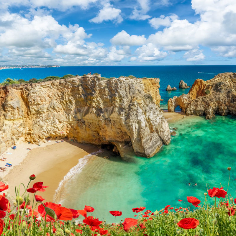 Panoramic view of a beach in Algarve, Portugal