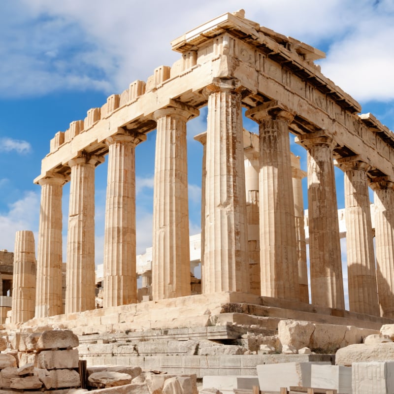 Parthenon temple on a bright day. Acropolis in Athens, Greece