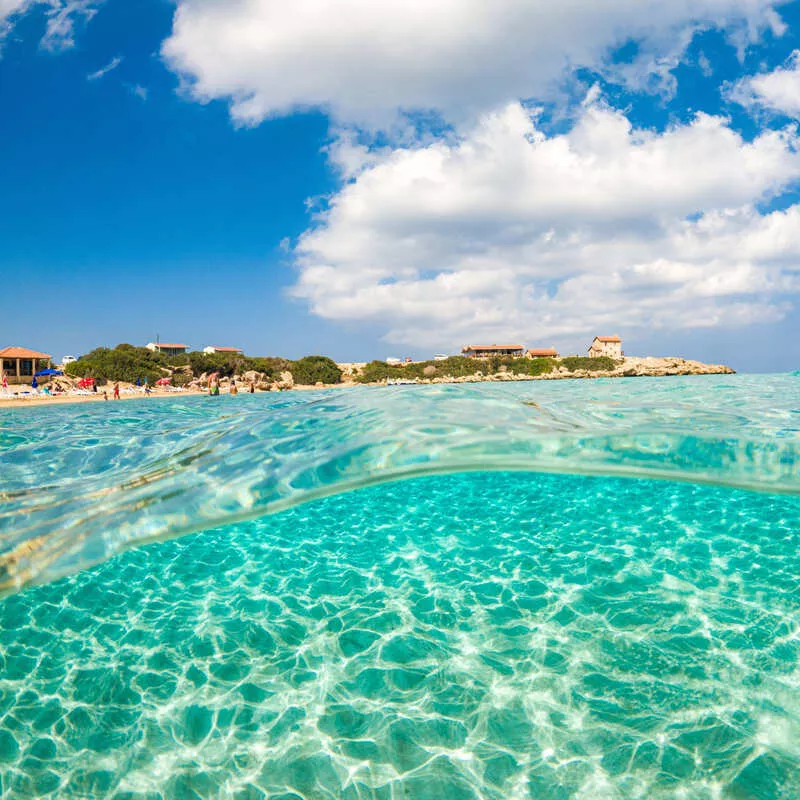 Turquoise Waters Of The East Mediterranean Off The Coast In North Cyprus