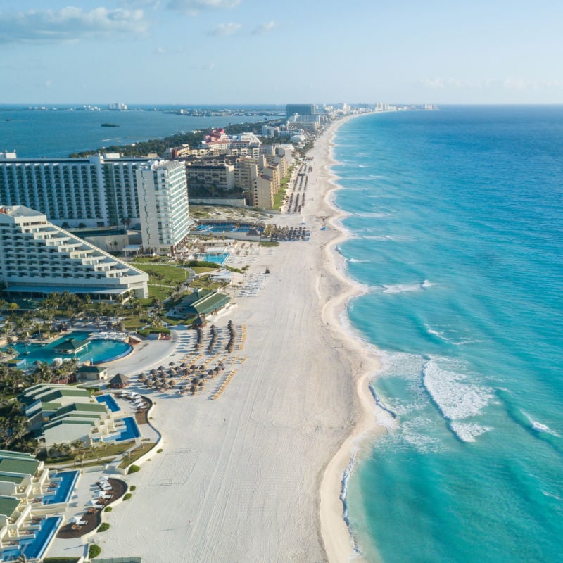 Aerial View Of The Resort Zone In Cancun, Quintana Roo, Mexico