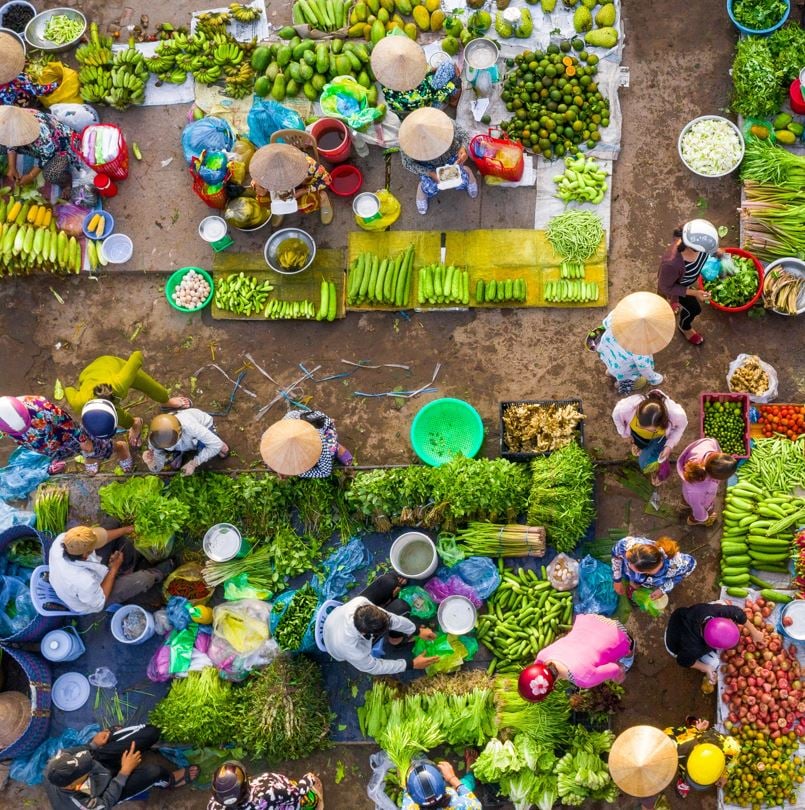 aerial view of a street market