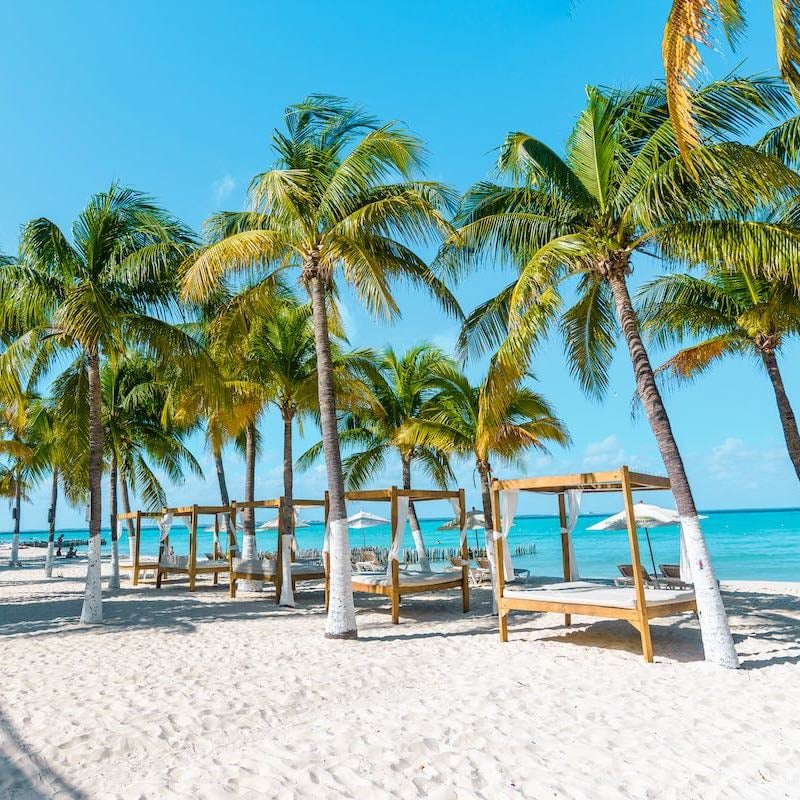 Cabana Beds In Isla Mujeres, A Mexican Caribbean Island, Mexico