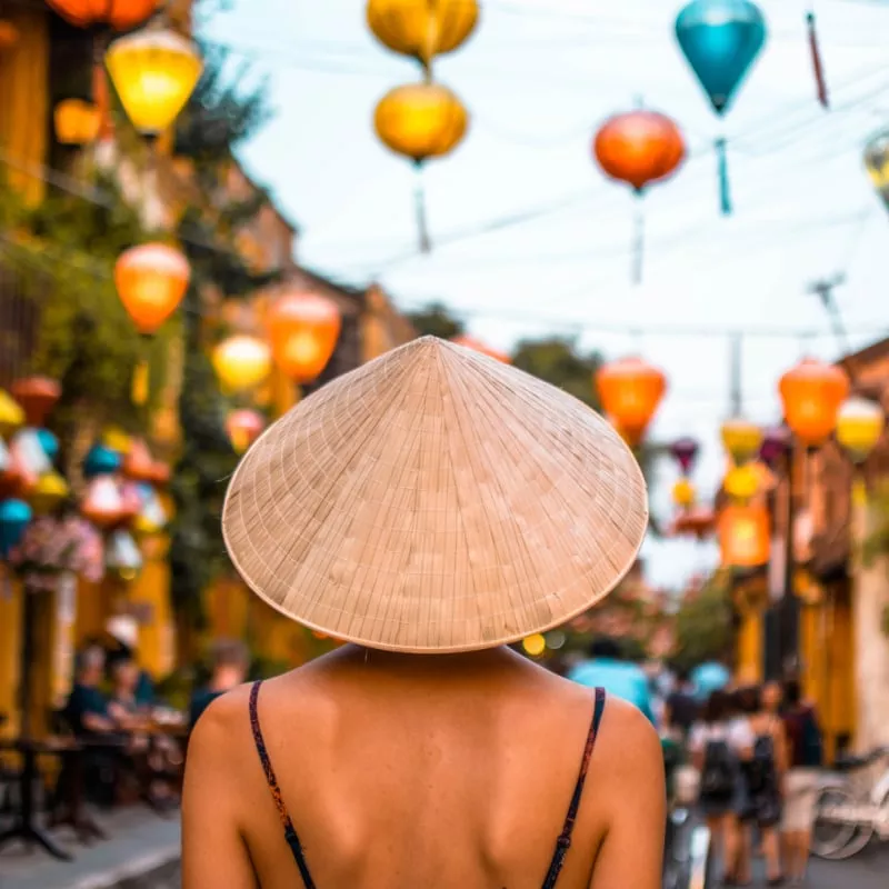 women in lantern street in vietnam