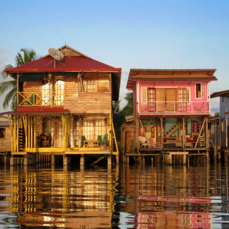 Beautiful Caribbean houses over the water in Bocas del Toro, Panama