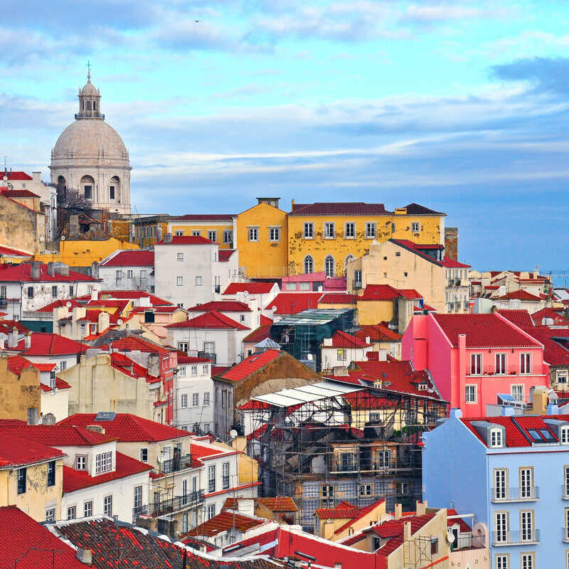 Colorful District Of Alfama Seen From A Miradouro In Lisbon, Portugal, Western Europe