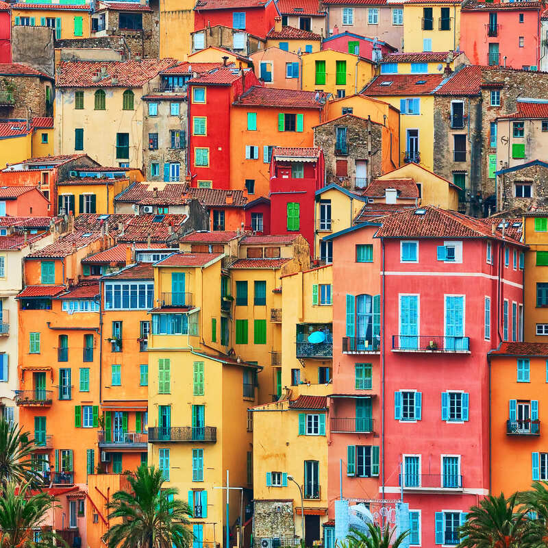 Colorful Houses Of Menton, On The French Riviera, Southern France, Mediterranean Europe