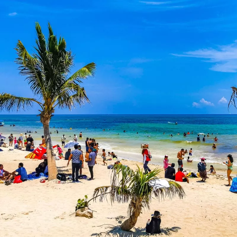 Crowded Beach In Playa Del Carmen, Mexico