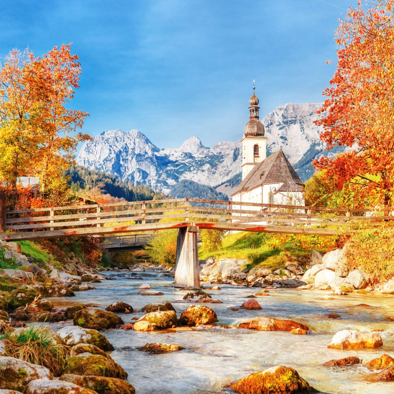 View of town in Austria in the fall