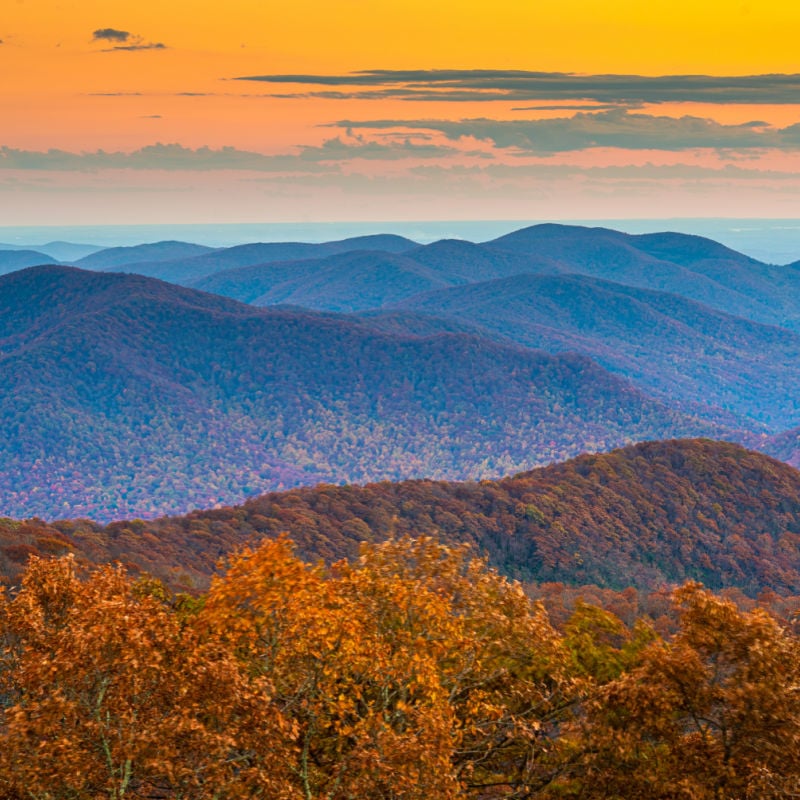 blue ridge mountains with fall colors