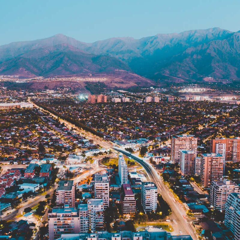 Aerial View Of Santiago de Chile, Capital Of Chile, During Nighttime, South America