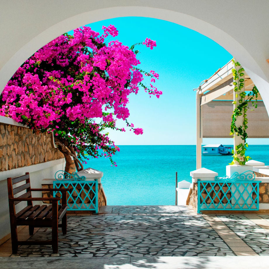 Archway with sea shining through in Tunisia