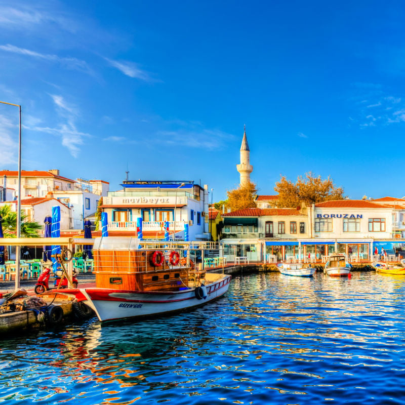 Bozcaada, Turkey - October 21, 2016 Bozcaada marina view. Bozcaada is popular tourist attraction in Aegean Sea