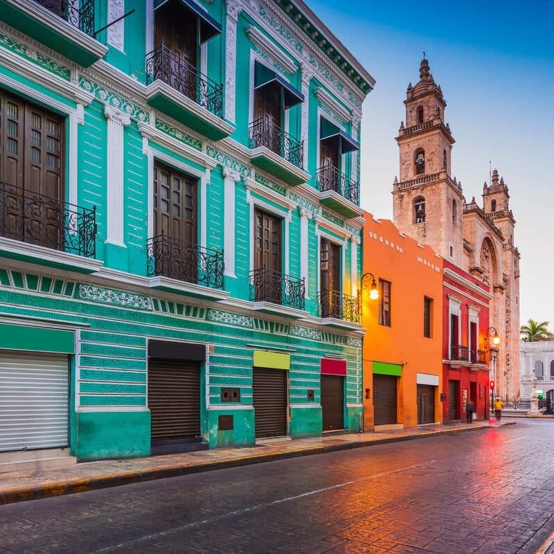 Colonial Architecture In Merida, Yucatan State In The Yucatan Peninsula Of Mexico, Latin America