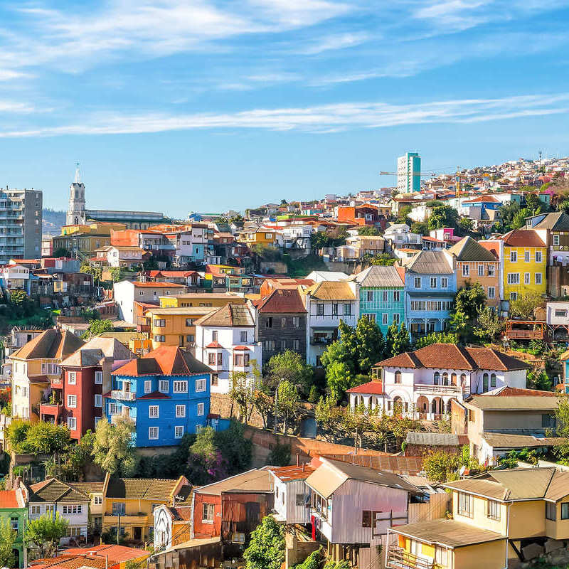 Colorful Houses In Valparaiso, A Traditional City On The Chilean Pacific Coast, Chile, Latin America