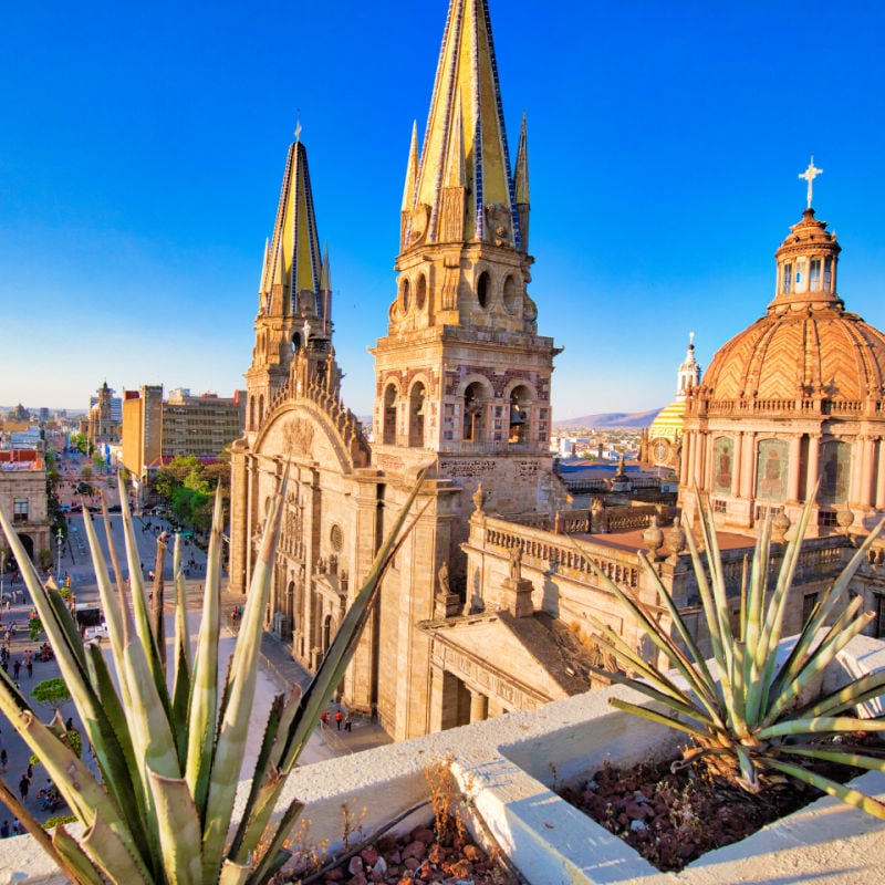 Guadalajara, Jalisc, Mexico-20 April, 2018 Central Landmark Cathedral (Cathedral of the Assumption of Our Lady) located on the central plaza of Guadalajara