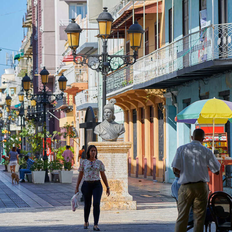 Santo Domingo High Street, The Capital Of The Dominican Republic, A Country Part Of The Island Of Hispaniola, Latin America