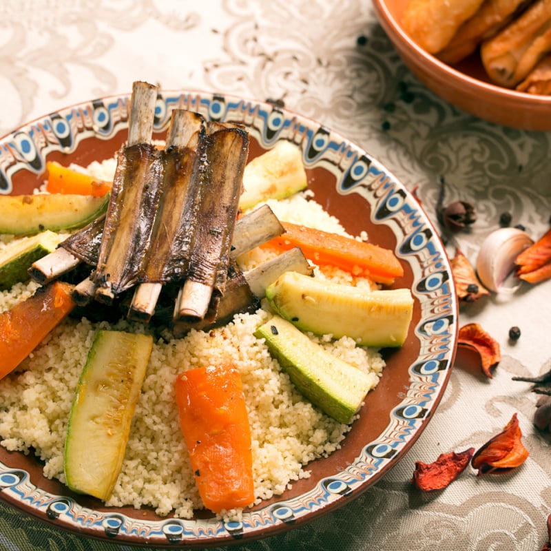 Tunisian cuisine. A traditional lamb and couscous dish