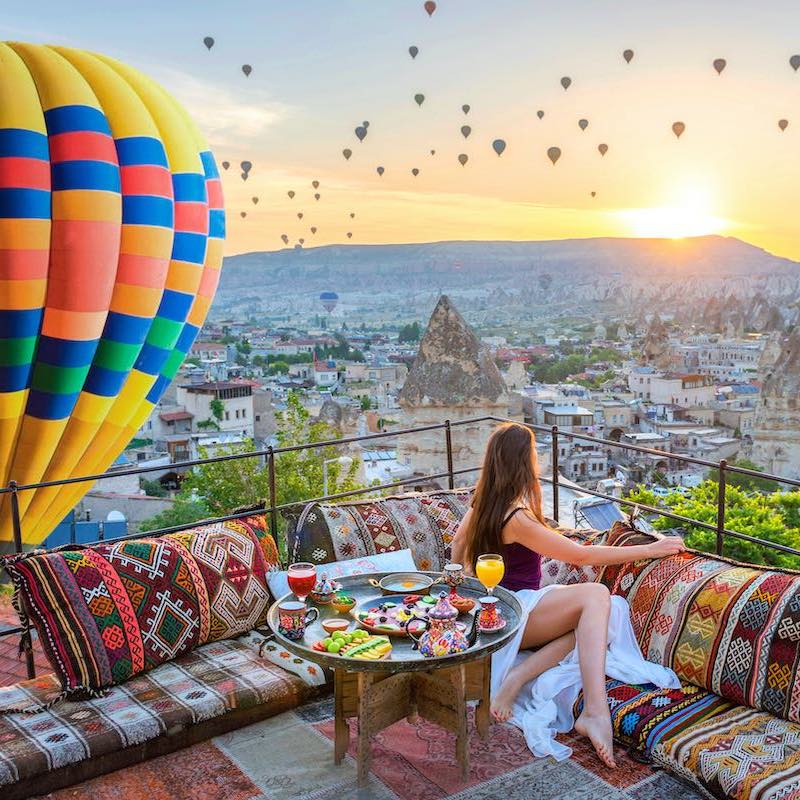 Breakfast,On,The,Roof,With,Amazing,View,On,Cappadocia,,Turkey.