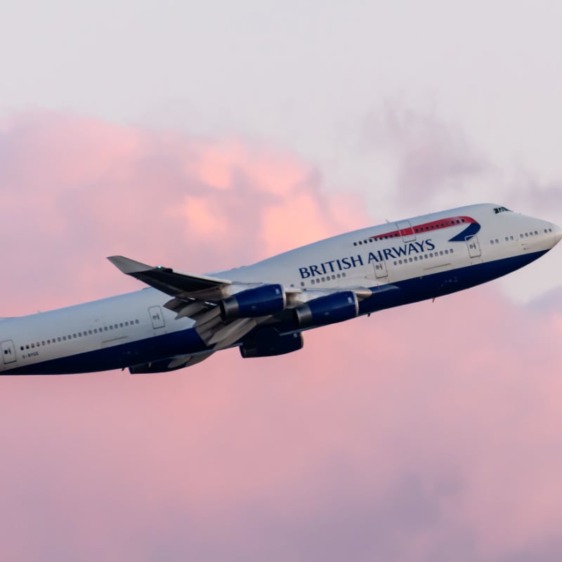 british airways in gorgeous pink sky