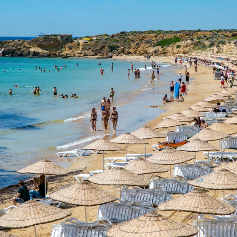 busy beach in bozcaada 