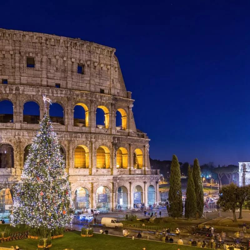 Colosseum in Rome at Christmas during sunset, Italy