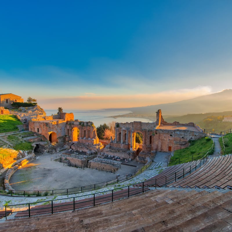 Greek Theater In Taormina, Sicily, Italy, Mediterranean Europe