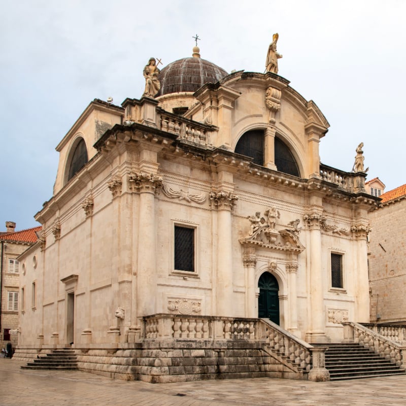 View of the old town with Baroque building of St Blaise Church Dubrovnik, Croatia