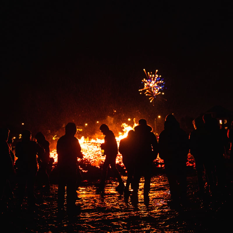 Bonfire and fireworks on NYE in Iceland