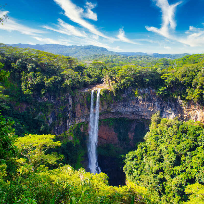 Landmark Chamarel Waterfall In Mauritius, East Africa