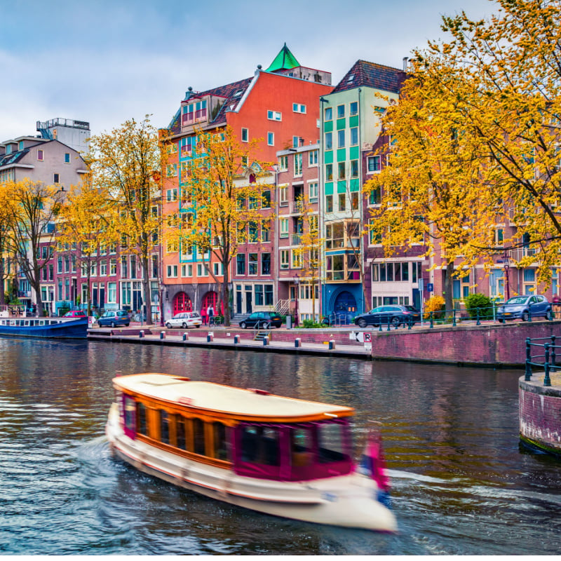 Picturesque autumn cityscape of Amsterdam