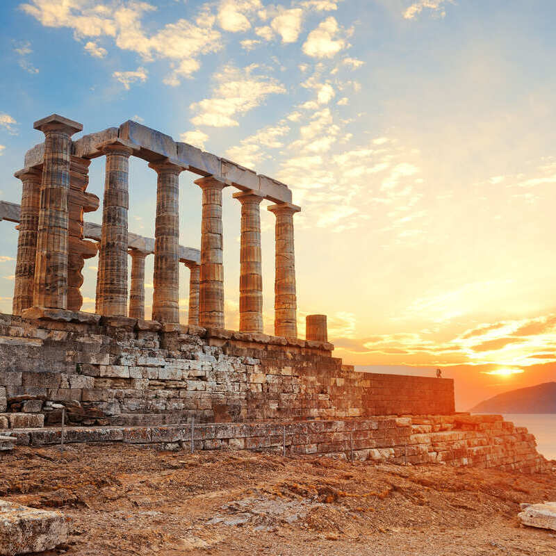 Temple Of Poseidon Pictured During Sunset, Atticus Region Of Mainland Greece, South Eastern Europe, Mediterranean Europe