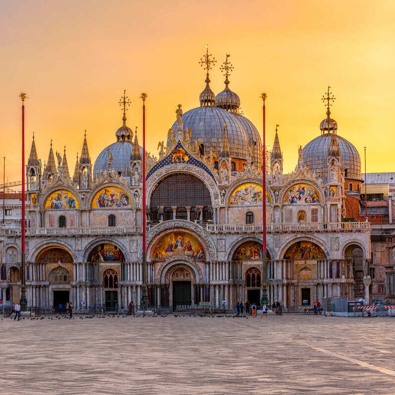 View Of The Basilica Di San Marco In Venice Against The Sunset, Venice, Italy