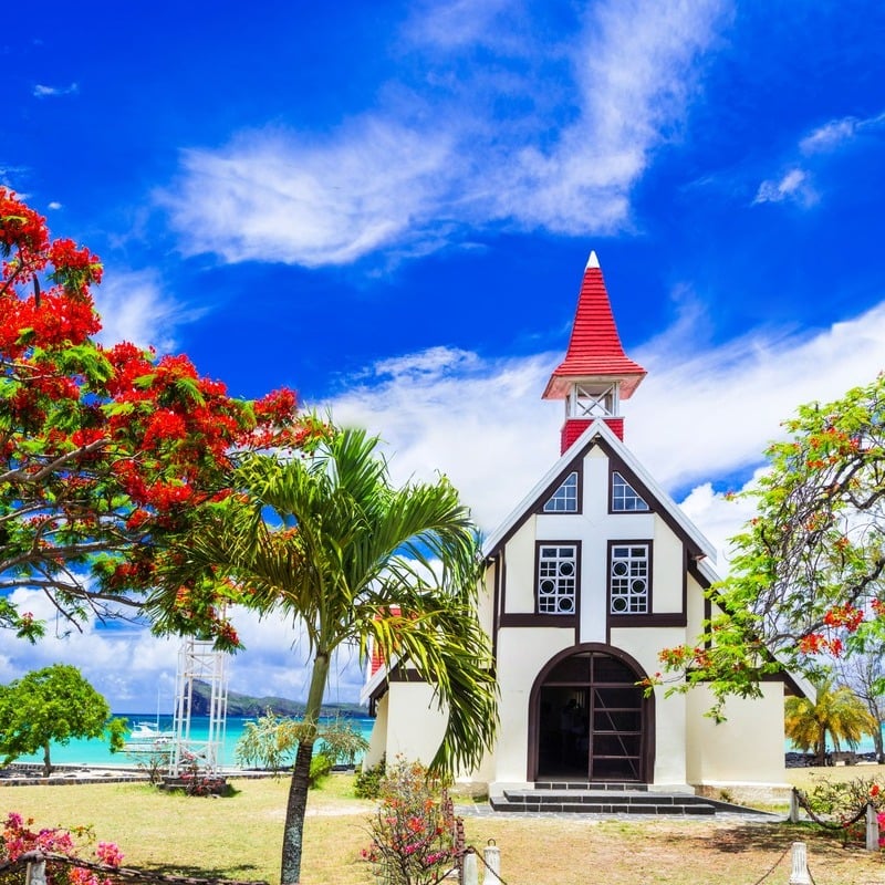 Whitewashed Colonial Church In Mauritius, East Africa