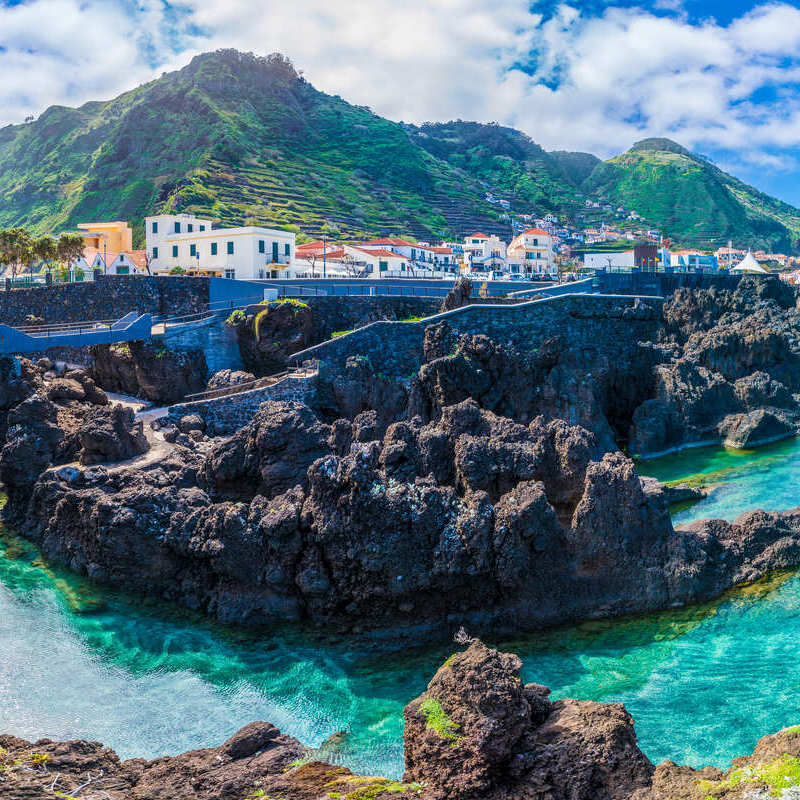 Wide Angle View Of Porto Moniz, An Oceanfront Village In Madeira Island, Portugal