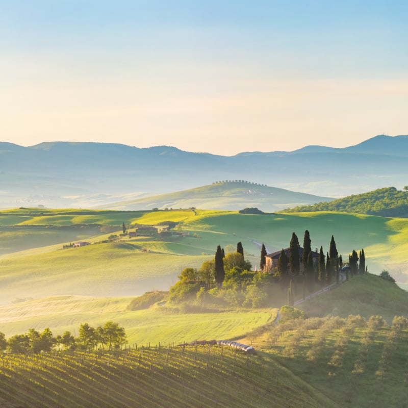 foggy landscape in Tuscany, Italy