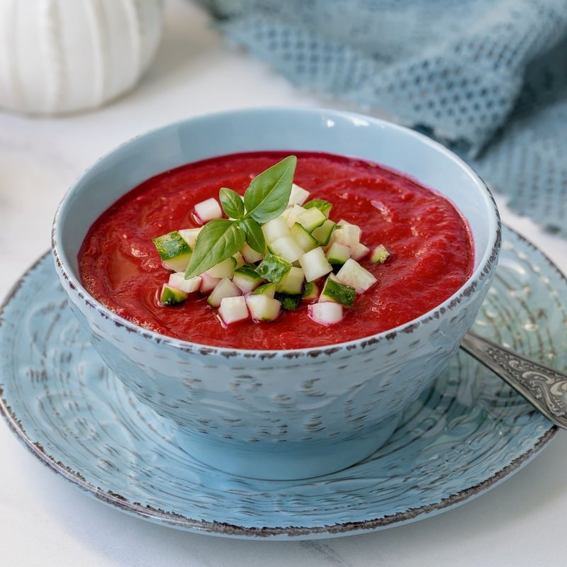 A Gazpacho Bowl Served In A Restaurant In Spain, Southern Europe