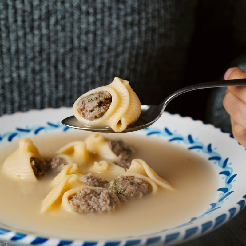 A Person Eating Escudella, A Traditional Catalan Dish, Catalonia, Spain, Southern Europe