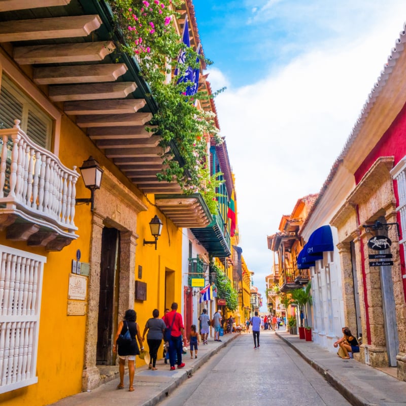 Colorful Streets Of Cartagena, A Walled Colonial City In Colombia, On The Caribbean Coast, South America, Latin America