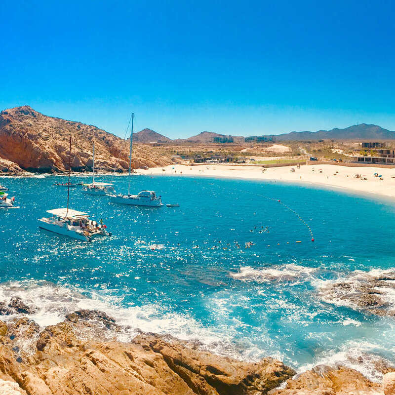 Panoramic View Of A Beach In Cabo San Lucas, Los Cabos, Baja California Sur, Mexican Pacific, Mexico