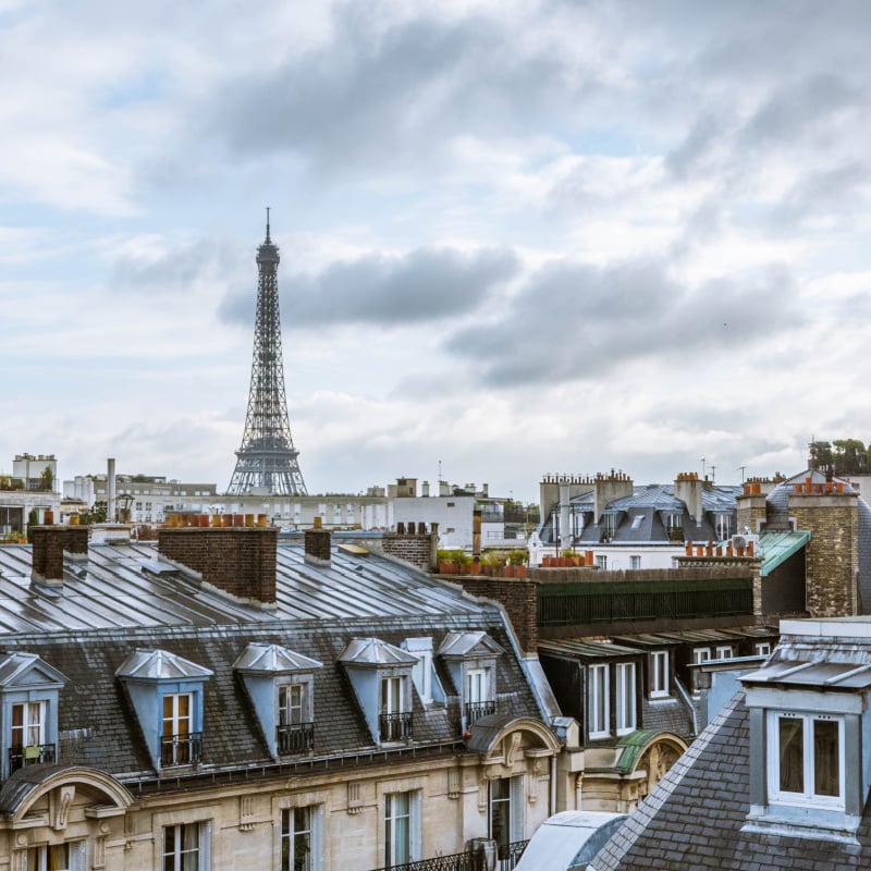 Paris rooftops with Eiffel Tower in the background