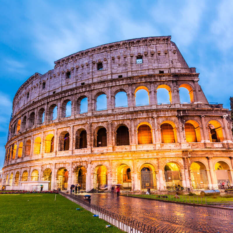 View Of The Colosseum At Night, Rome, Italy, Southern Europe