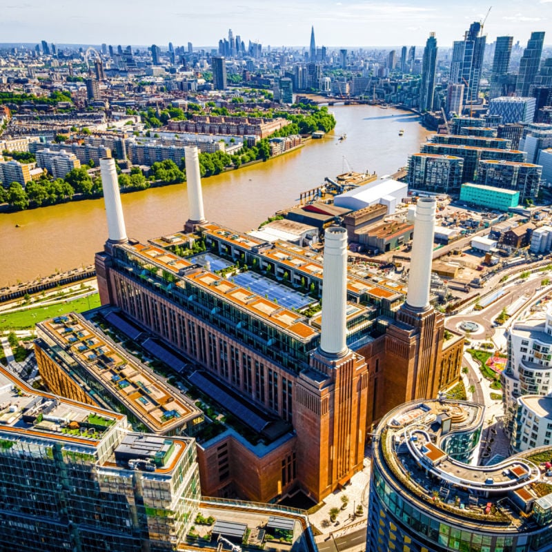 aerial view of battersea power station in London england